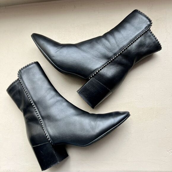 Aquatalia Black Leather Block Heel Studded Ankle Boot w/ Zip Size 7 ($550 New) - Picture 16 of 16